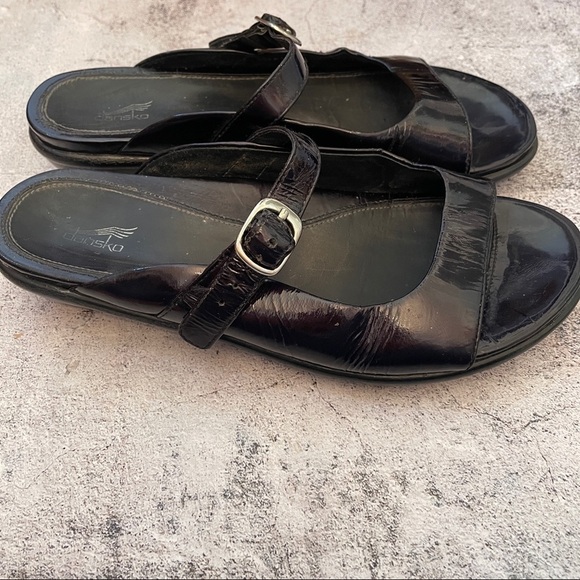 DANSKO 37 Patent Leather Black Slide Buckle Sandal slip on shoes summer - Picture 3 of 11